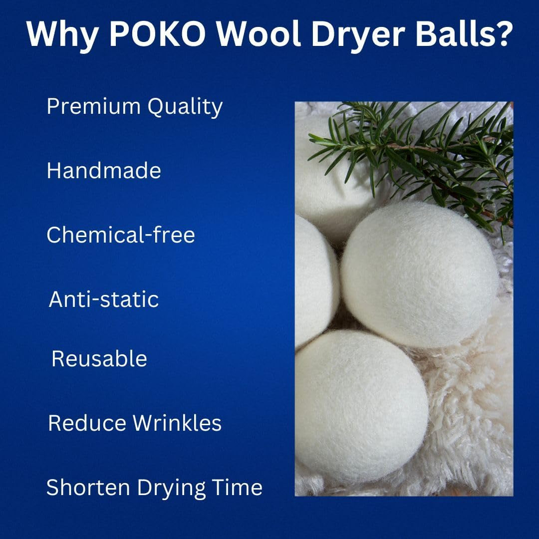 Wool Dryer Balls - 6 XL Pack | 100% Natural Fabric Softener | Chemical-Free, Anti-Static, Reusable Laundry Dryer Balls